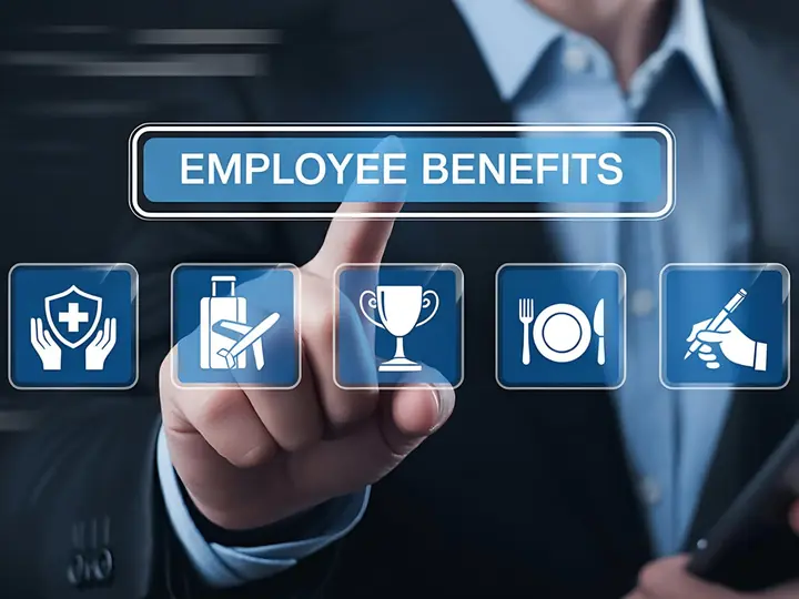 A person choosing from a row of employee benefit options