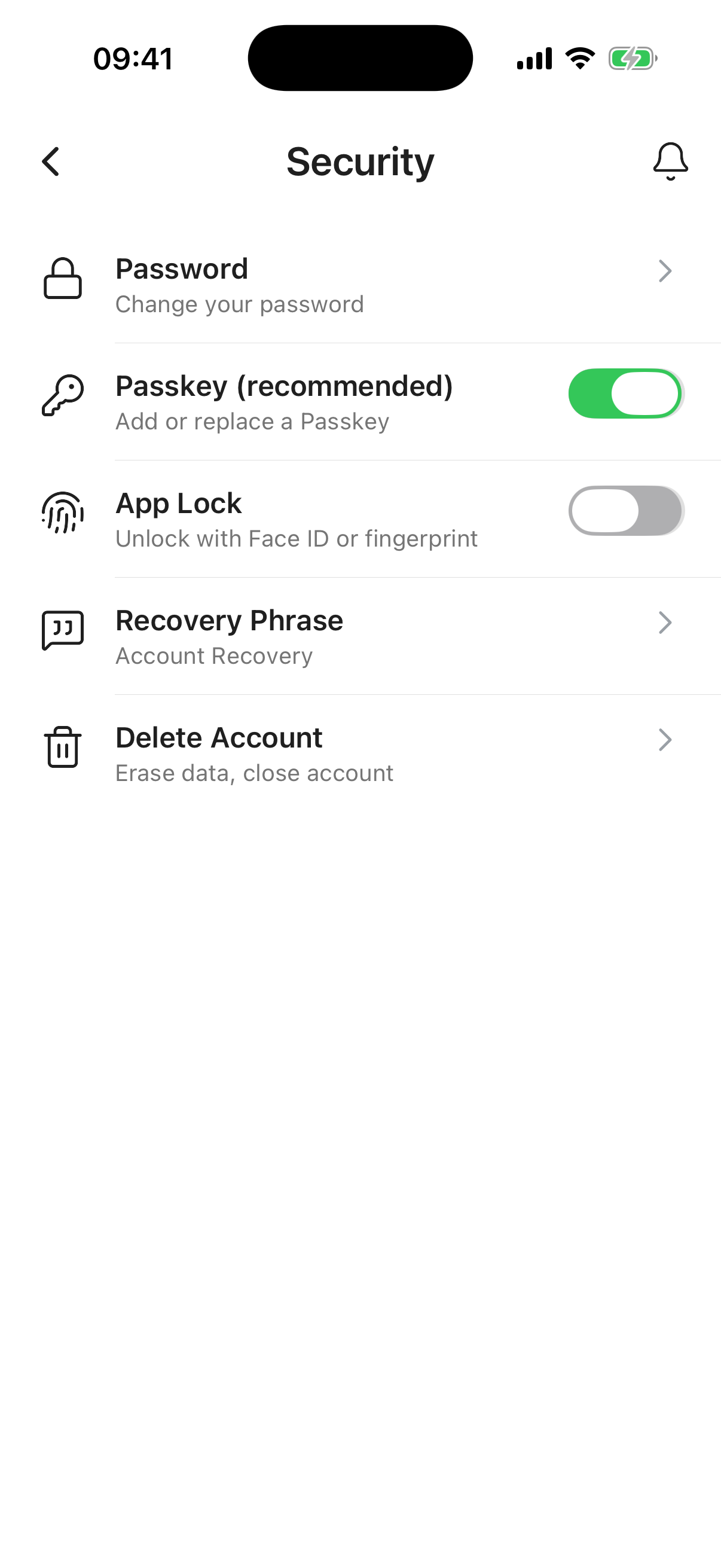 Account Security screen