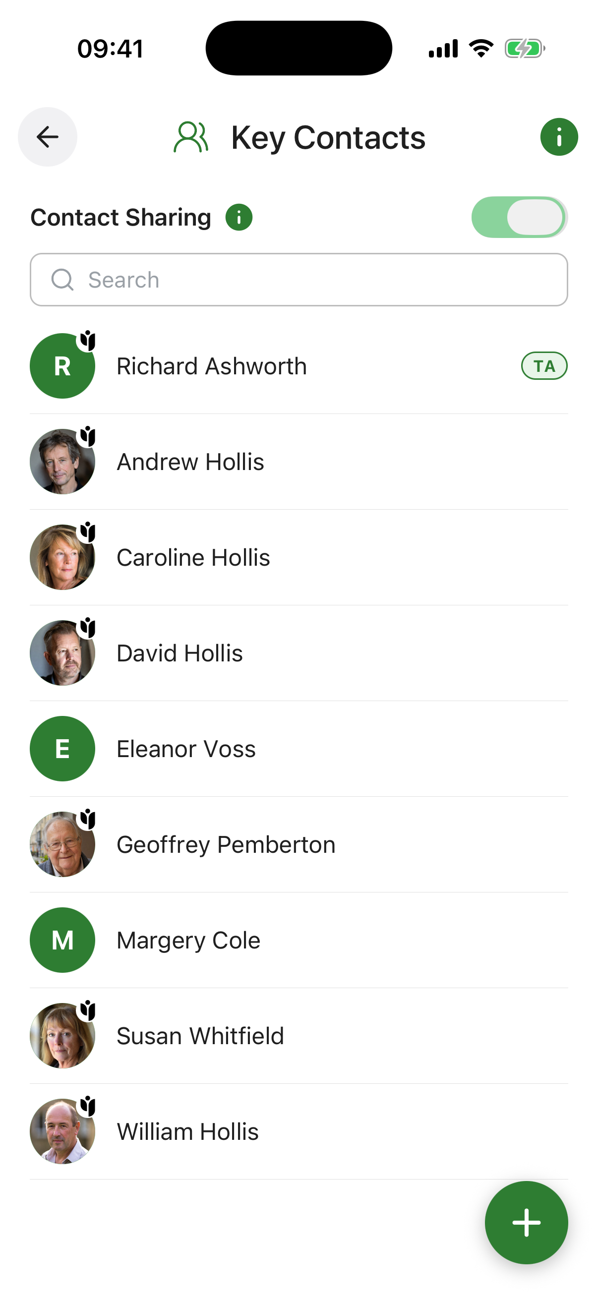 Key Contacts screen