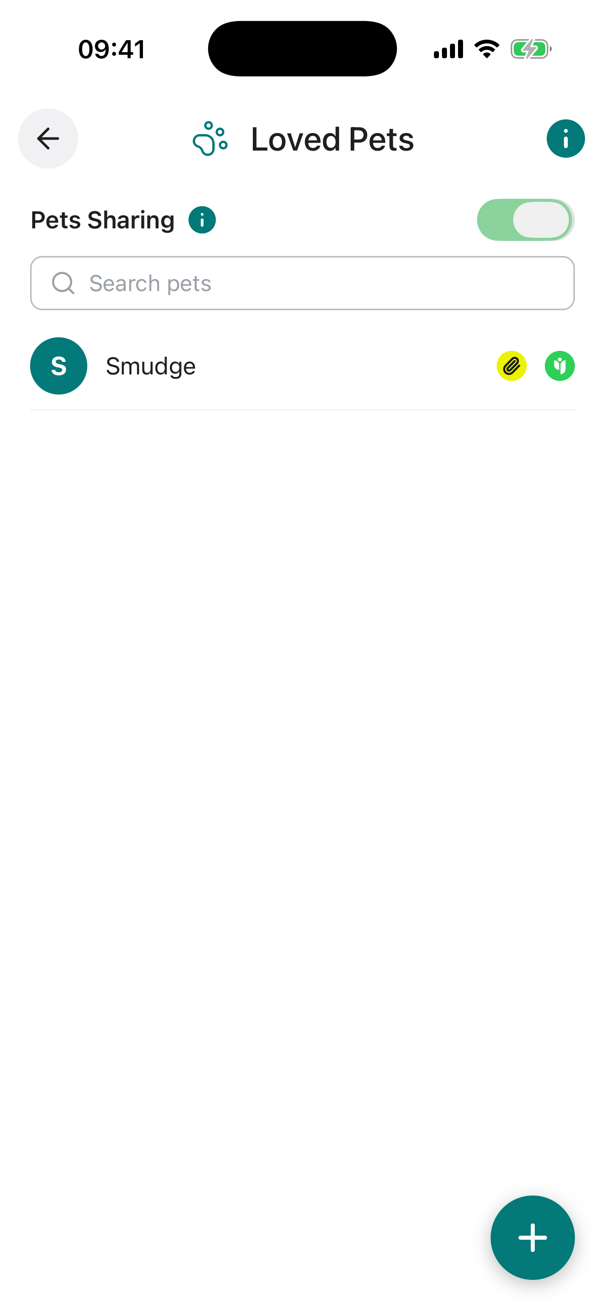 Loved Pets list screen