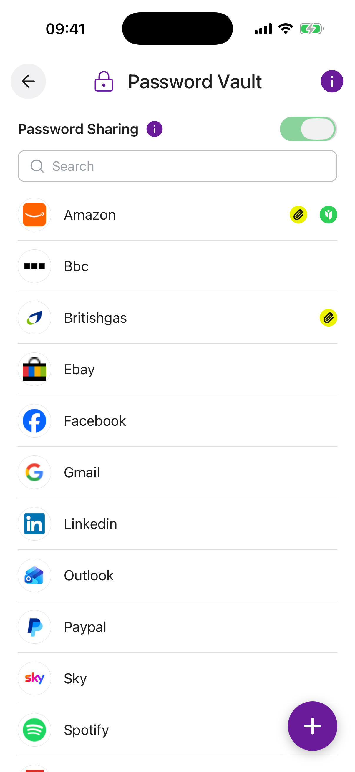 Password Vault screen