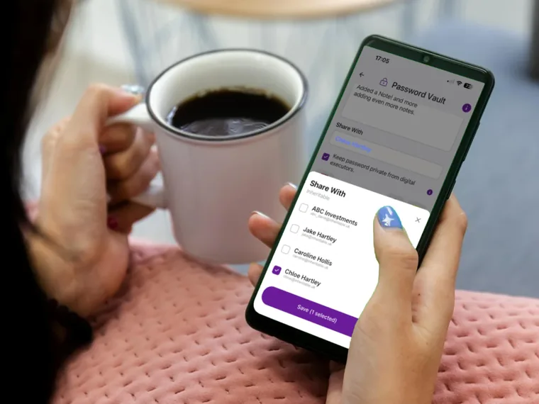 An item in the app marked as shared with a chosen contact.