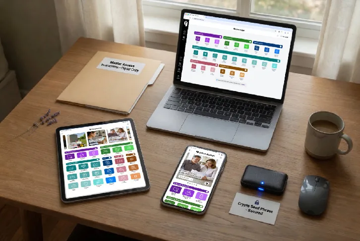 A quiet scene representing plans and instructions kept digitally